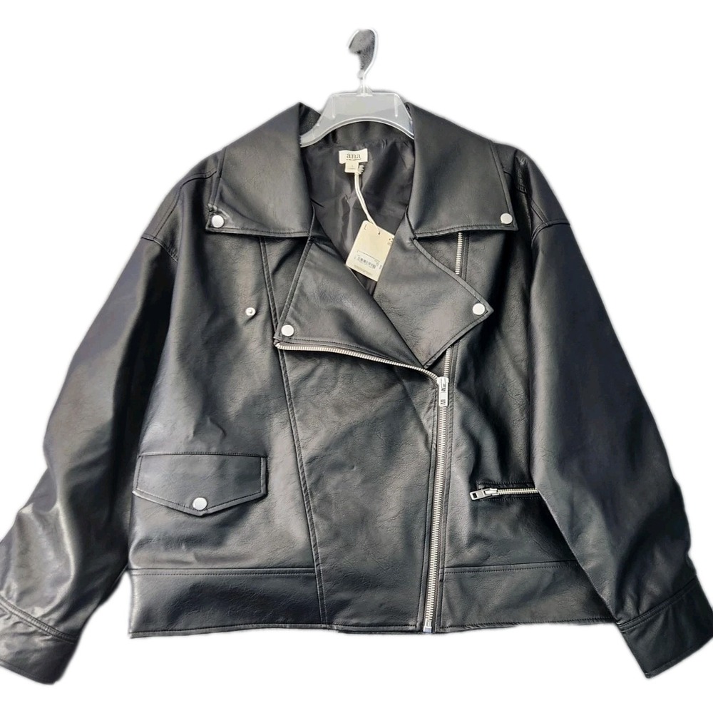 NWT a.n.a. Faux Leather Moto Jacket Black Sz L Bikercore Classic Grunge Goth NEW